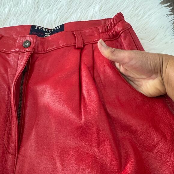 Milano Women’s Vintage Bold Red Leather Dress Pants Size 14 High Rise - Picture 10 of 12